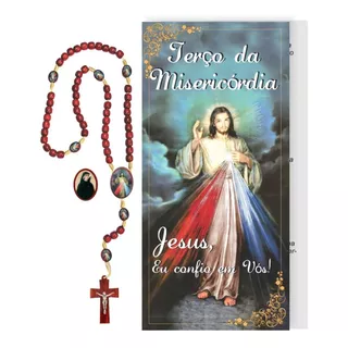 Terço Católico Misericórdia Madeira Folheto Jesus E Faustina