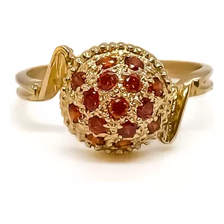 Anillo Frutillita Con Cristales Naranjas De Oro 18k T:12