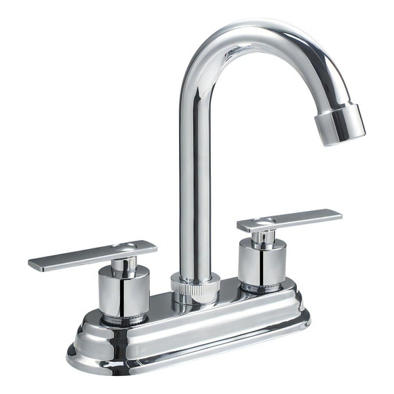 Llave Mezcladora Lavabo Baño Grifo Doble Comando Inoxidable Acabado Cromado Color Plateado