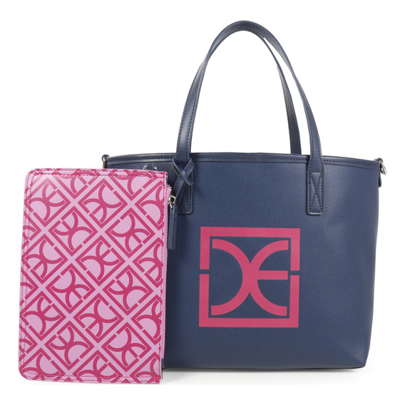 Bolsa Tote Cloe Para Mujer Mediana Con Pouch Desprendible Color Azul marino