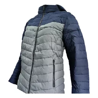 Campera Puffer Inflada Combinada Azul/gris - Mujer