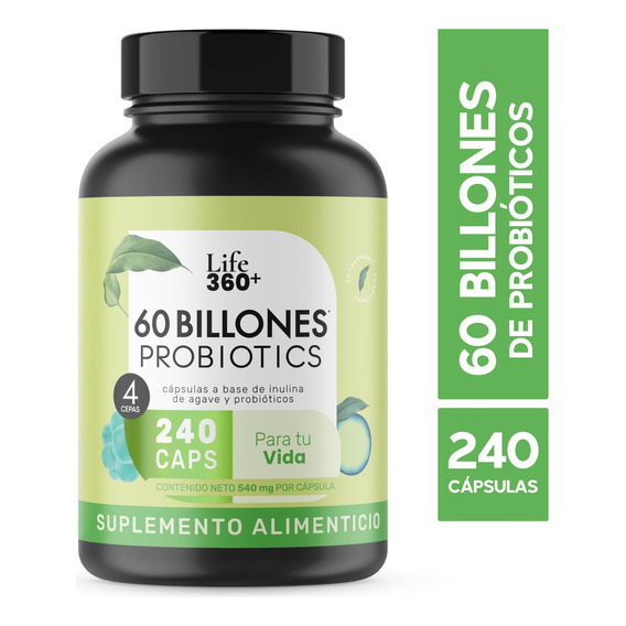 Probioticos 60 Billones Con 4 Cepas Y 240 Capsulas Life360+ Sabor Sin Sabor