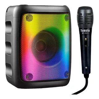 Caixinha De Som Karaokê E Microfone Fm Bluetooth Super Leds