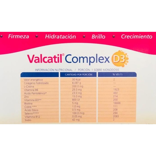 Valcatil Complex D3 Polvo Lata Nutrición Piel Cabello Uñas Sabor Frutos del bosque