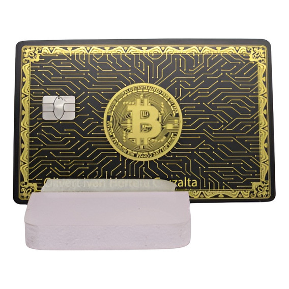 Tarjeta De Metal  Bitcoin Color Negro Con Dorado