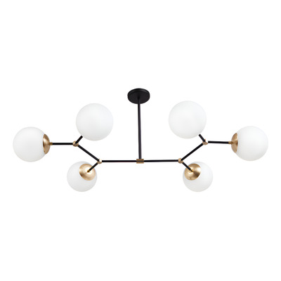 Araña Plafon Lyna 6 Luces Negro Dorado Opal Apto Led E27 Negro-dorado/opal