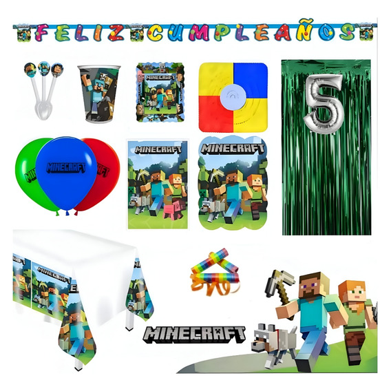 Kit Infantil Decoración Fiesta - Minecraft X36 Invitados