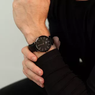 Relógio Masculino Couro Saint Germain Murray Full Black 40mm Cor Da Correia Preta Cor Do Fundo Preto