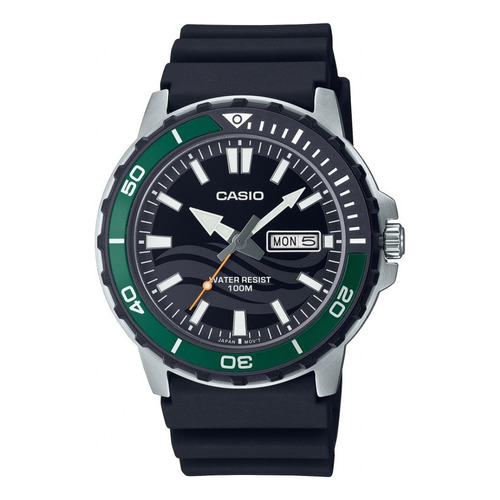 Reloj Casio MTD-125-1A para hombre, color negro, bisel, color negro y verde, color de fondo negro