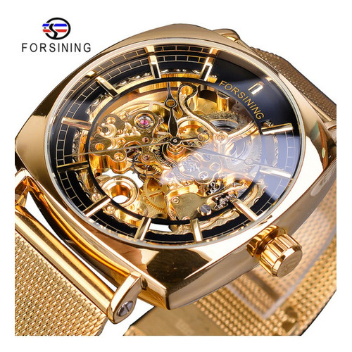 Relojes Automáticos Forsining Mesh Belt Business Color de la correa Golden black