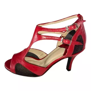 Zapato De Baile Tango Salsa Bachata Rock Cuero Rojo 6,5 Cm