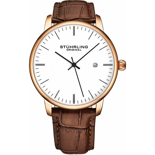 Reloj Hombre Stuhrling 3997z.7 Cuarzo Pulso Blanco En Cuero