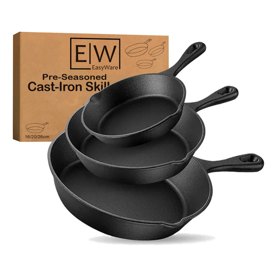 Easyware Castiron 3 Sartenes Hierro Fundido 6,8,10 Skillets