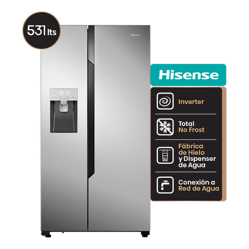 Heladera Hisense Side by side No Frost Inverter Rc-70ws 531 L Inox fabrica hielo