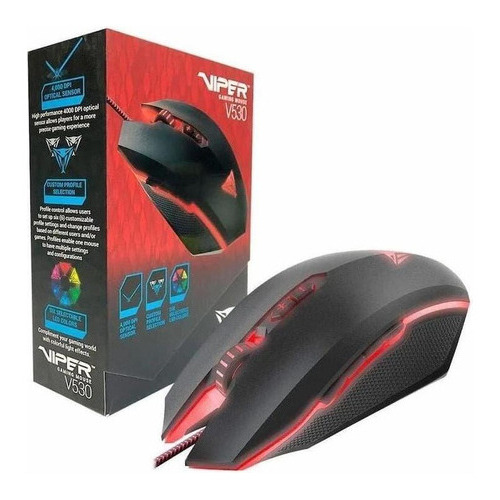Mouse Gamer Patriot Viper V530 Rgb Usb Led 4000 Dpi Gaming  Negro/rojo