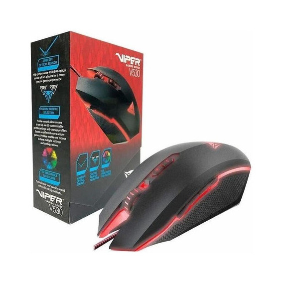 Mouse Gamer Patriot Viper V530 Rgb Usb Led 4000 Dpi Gaming  Negro/rojo