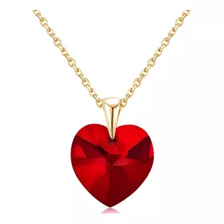 Collar Corazón Cristal Rojo Baño De Oro Regalo Mujer