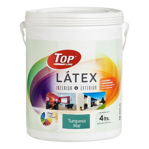 Latex Lavable Interior Exterior 4 Litros Colores Color Turquesa Mar