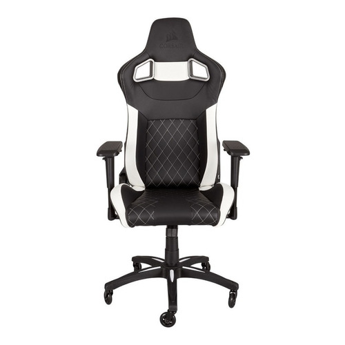 Silla de escritorio Corsair T1 Race gamer ergonómica  negra y blanca con tapizado de cuero sintético