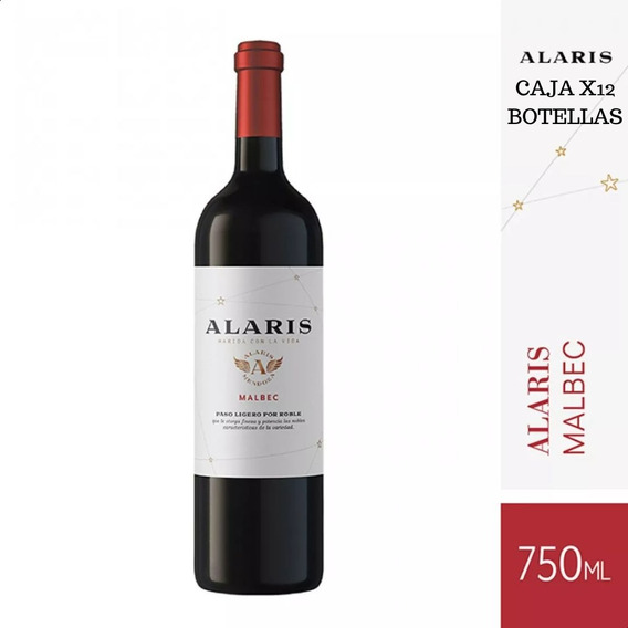 Vino Tinto Alaris Malbec Mendoza Caja X12 Botellas