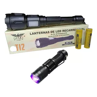 Lanterna Led Xml T12 Mais Forte 2 Baterias + Lanterna Uv