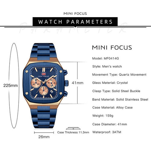 Mini Focus Reloj Cronógrafo Cuadrado Impermeable Para Hombre Color De La Correa Plateado