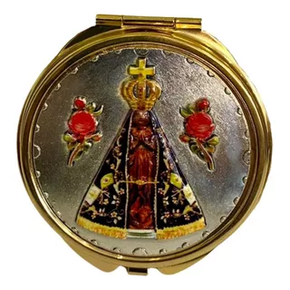 Teca Folheada Ouro Aparecida Eucaristia Porta Hóstia 6cm
