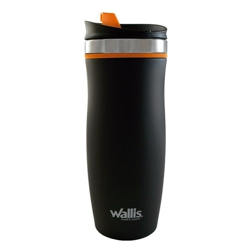 Vaso Wallis Térmico Protector Tapa Rosca 450ml Acero Inox Color Negro/Naranja