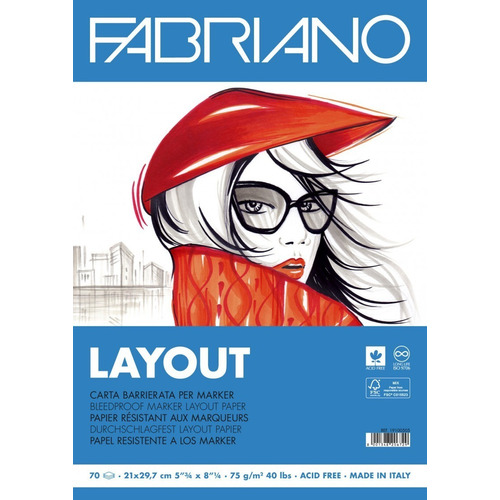 Block Fabriano Layout A4 75 Gs X 70 Hojas Color Blanco