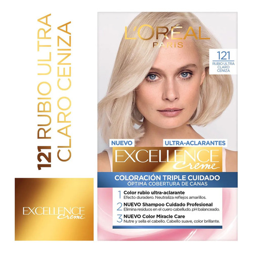 L'Oréal Paris Kit Tintura Excellence Creme tono 121 rubio ultra claro ceniza para cabello