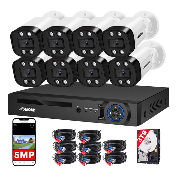 Kit Vigilancia 8 Camaras De Seguridad Exterior 5mp Dvr 3tb