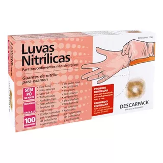 Luvas Descartáveis Antiderrapantes Descarpack Cor Rosa Tamanho  M De Nitrilo X 100 Unidades 