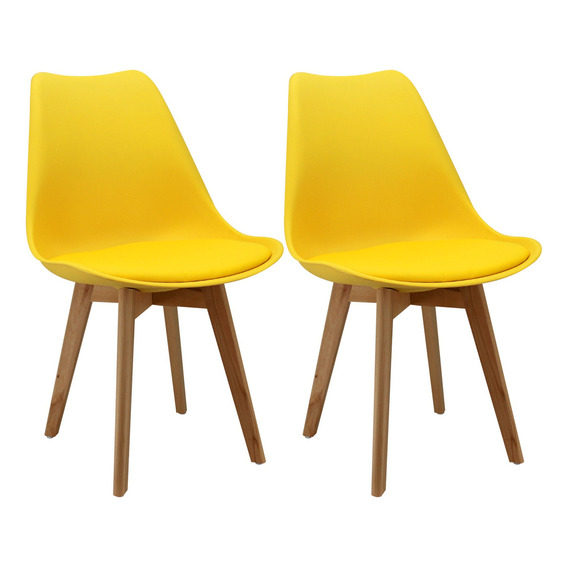 Kit 2 Silla Eames Con Asiento Acolchado/comedor, Restaurante Estructura de la silla Amarillo