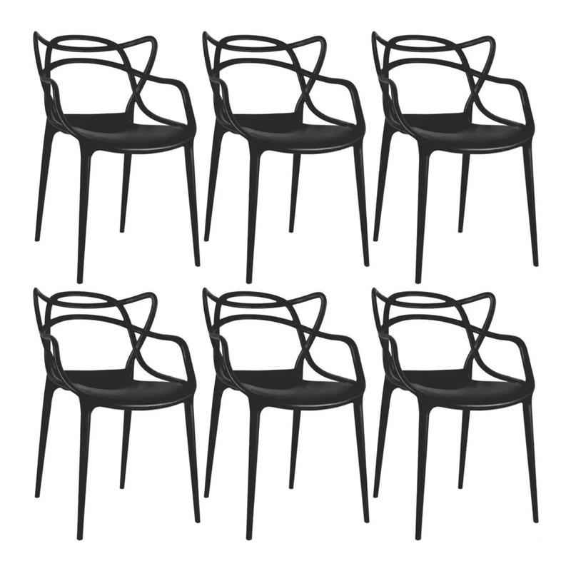 Kit 6 Cadeiras Allegra Design Preto Sala Cozinha Jantar