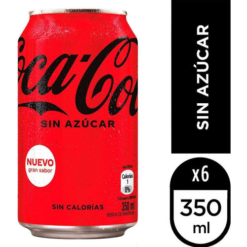 Coca Cola Sin Azucar 350cc Lata X 6