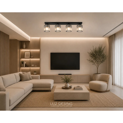 Plafon 4 Luces Prisma R Cristal Cromo 80cm Apto Led E27 Ld Cromo