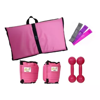 Kit Colchonete + Caneleira 5kg + Halter 5kg + Mini Band Rosa