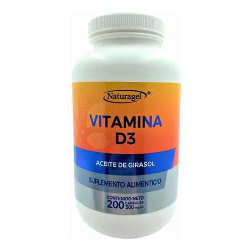 Vitamina D3 Aceite De Girasol 200 Caps De 500mg Naturagel Sabor Naranja