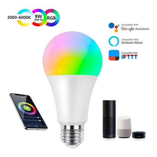 Bombillo De Luz Led Inteligente Vta Wifi Multicolor 9w Color de la luz RGB