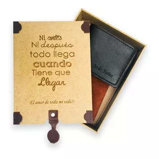 Cartera De Piel Genuina Grabado De Imagen Y Caja De Madera