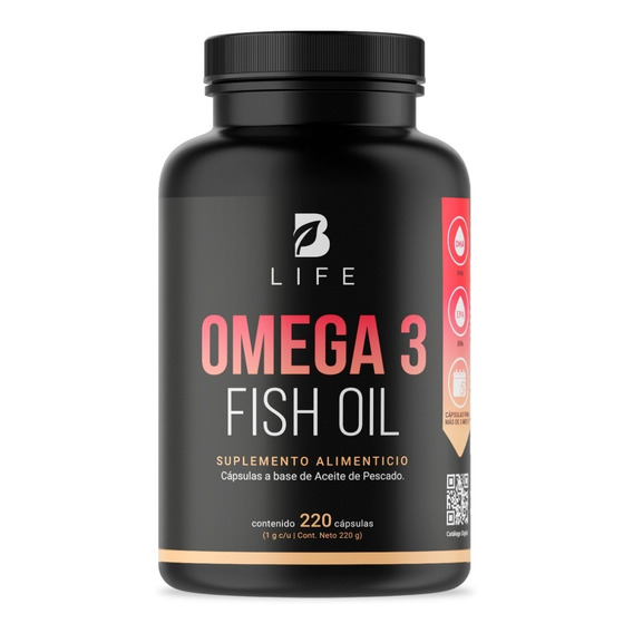 Omega 3 Fish Oil De 220 Caps. 100% Aceite De Pescado B Life.