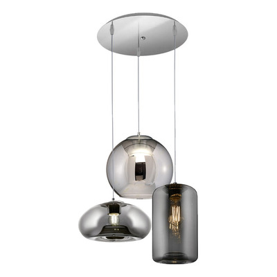 Colgante 3 Luces Desigual Fume Base Redonda Apto Led E27