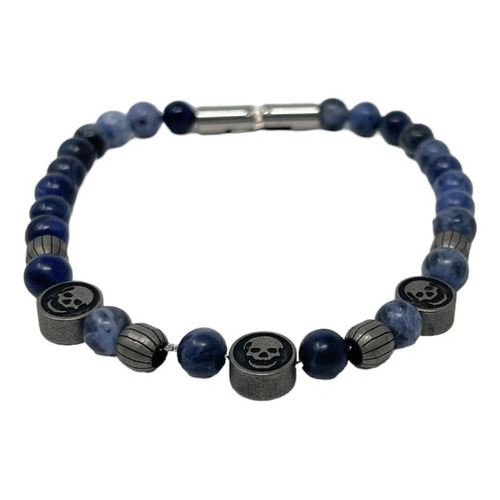 Pulsera Brazalete Deluxe Skulls Para Hombre De Moda Sarosa Color Azul/Gris