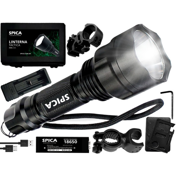 Linterna Tactica Led Militar Spica X40 Bateria Recargable Color de la linterna Negro Color de la luz Blanco