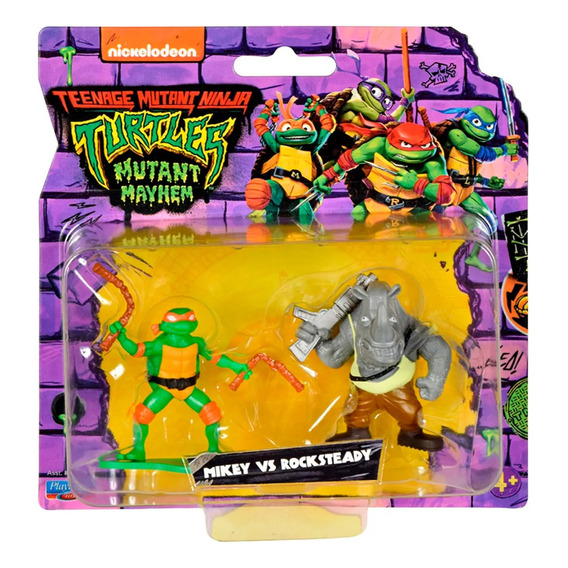  Mini Figuras Tortugas Ninja Nickelodeon X2 Mikey Vs Rocks