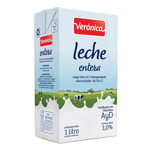 Leche Veronica Entera Larga Vida Sin Tacc 1 Litro