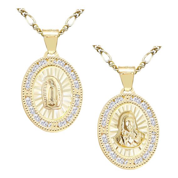 Medallas De Boda Oro 10k Guadalupe Sagrado Corazón + Cadenas