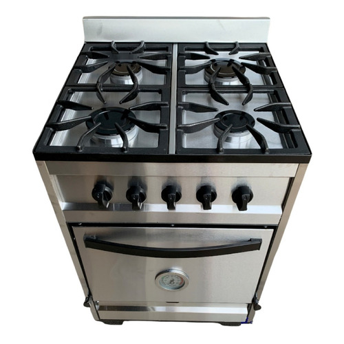 Cocina Gastrostore Industrial 4H (LE) multigas 4 hornallas  plateada puerta ciega 100L