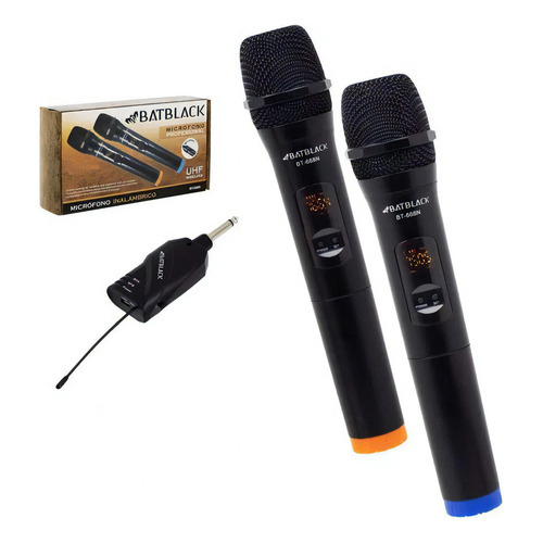 Micrófono Inalámbrico Batblack Bt-668n Dual Cobertura 50m Color Negro