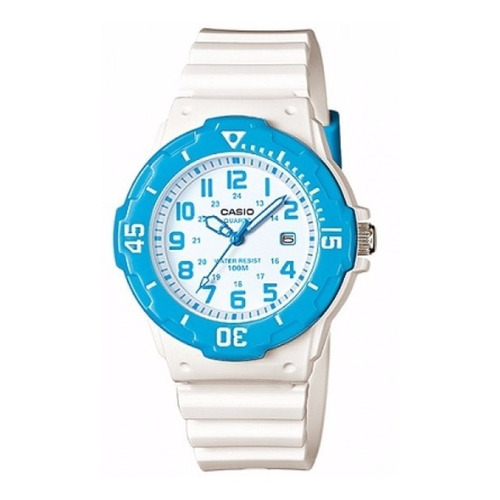Reloj pulsera Casio LRW-200 con correa de resina color blanco - bisel celeste
